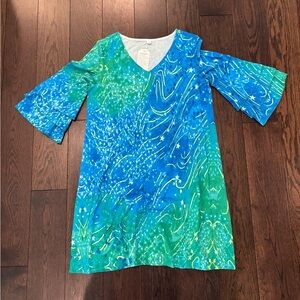 Blue and Green Graphic Swim Coverup Tunic